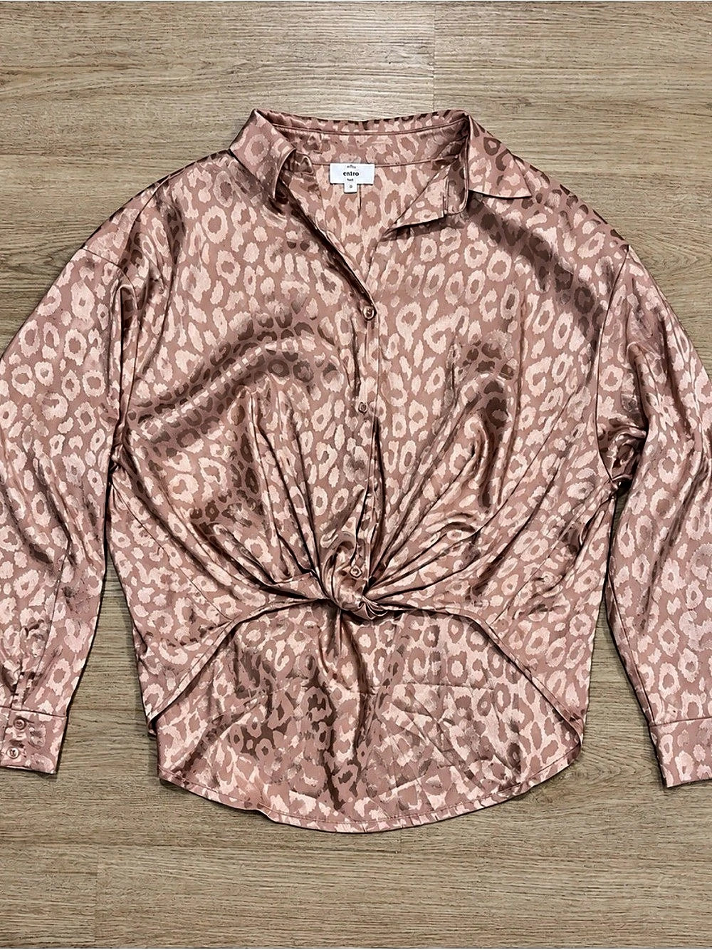 Entro Animal Print Tie-Front Blouse in Pink Size Large